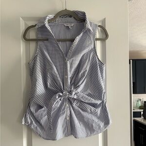 Nine West Navy Striped Tie-Front Blouse size medium